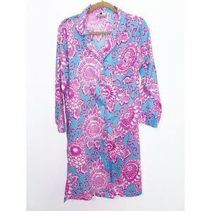 Malabar Bay Cotton Nightshirt Turquoise Pink White Size Medium-Please READ